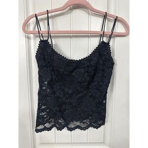 Y2K ABS by Allen Schwartz Black Floral Lace Camisole Triple Strap Tank Top Large
